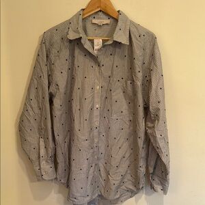 LOFT Cotton Pinstripe Dot Button Down Shirt
